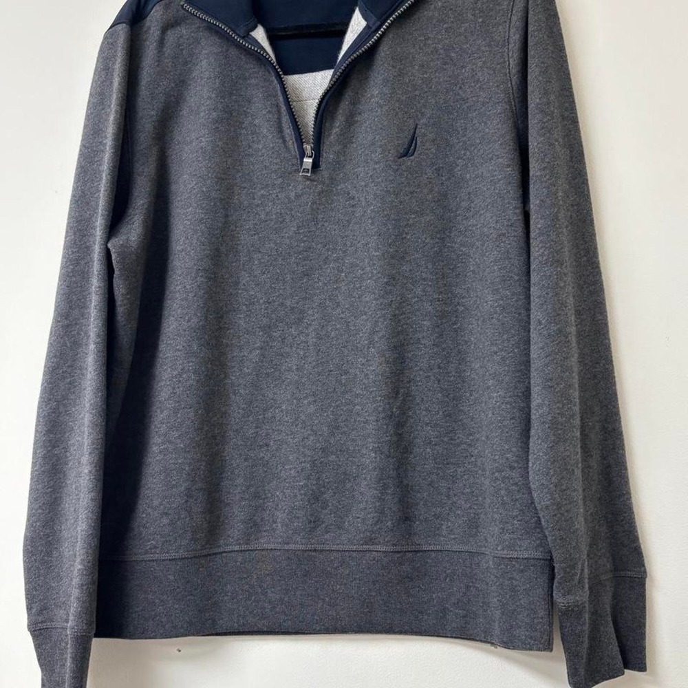Nautica Mens Gray Quarter Zip Pullover Fleece Sweatshirt Medium Preppy Coastal